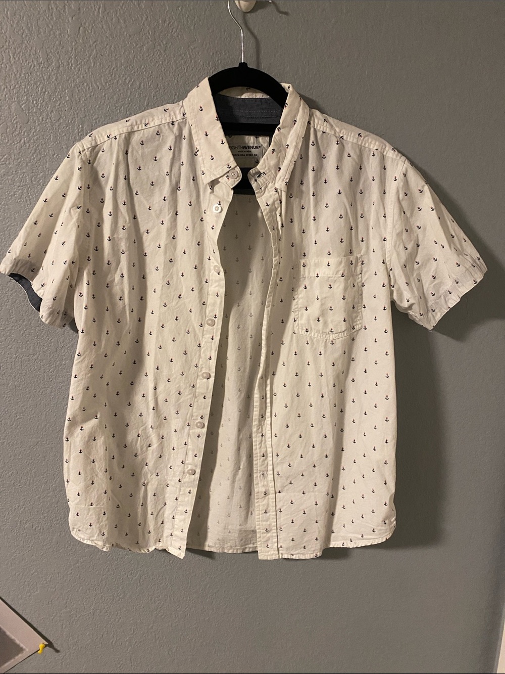 Men's Short-Sleeve Anchor Print Button-Down Shirt - Cream